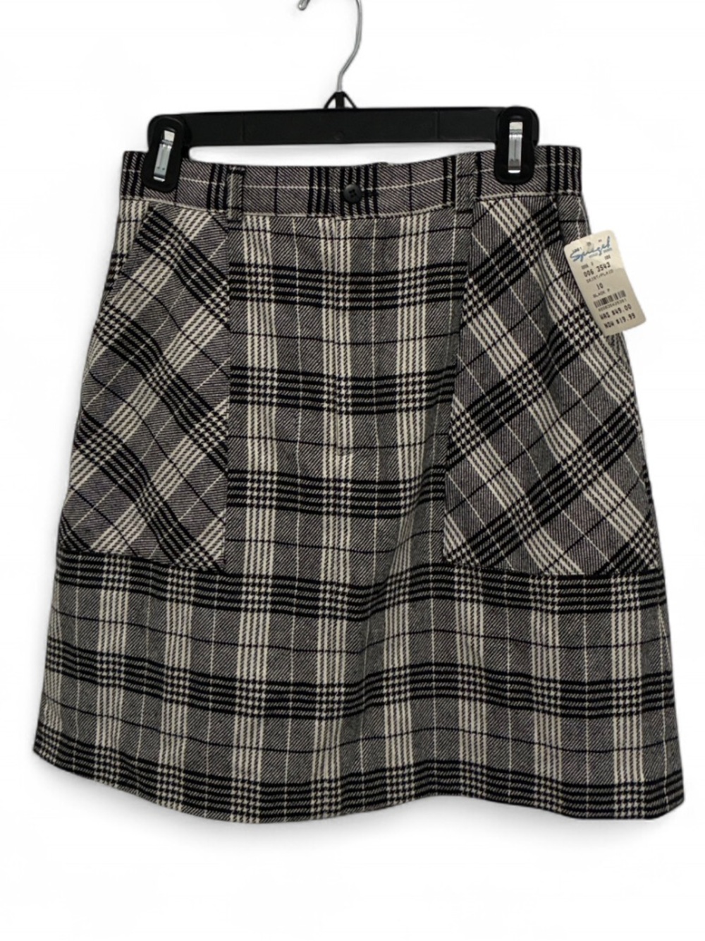 NWT Y2K Plaid A-Line Wool Blend Mini Skirt in Black and Cream